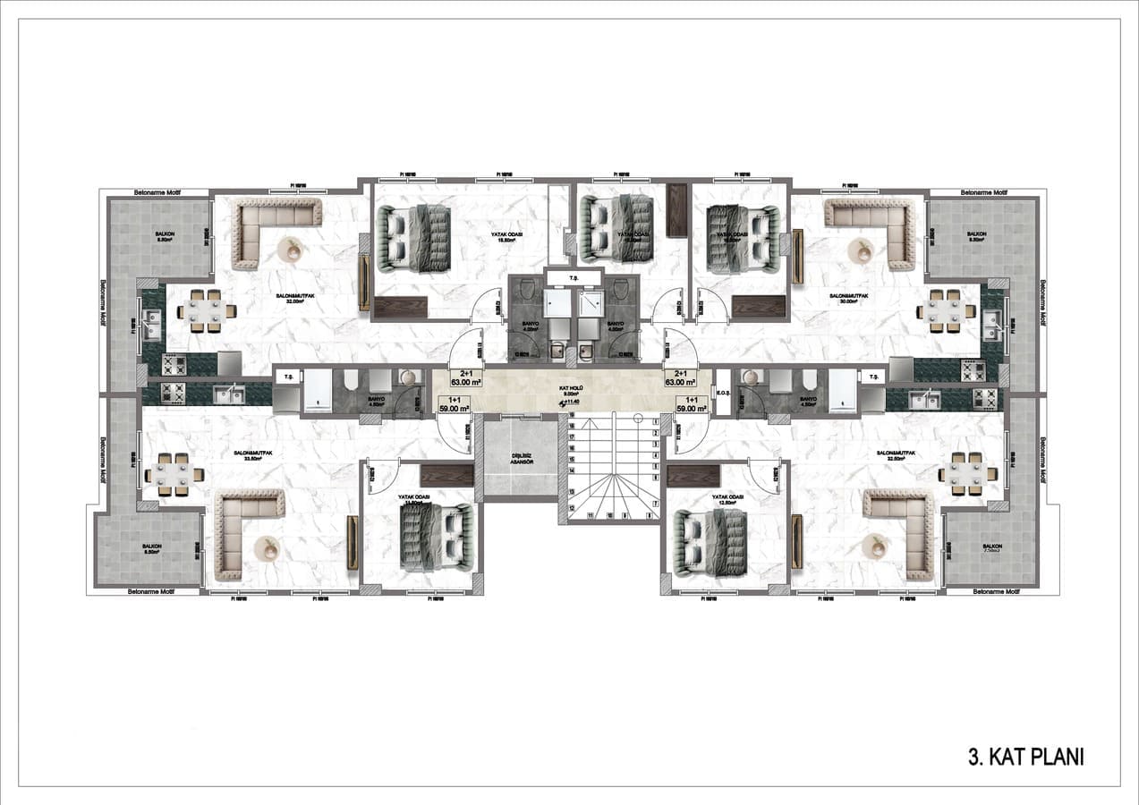 Wohnung 2 Zimmer  Alanya, Türkei