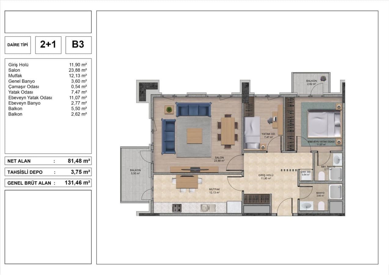 Appartement 2 chambres  Marmara Region, Turquie