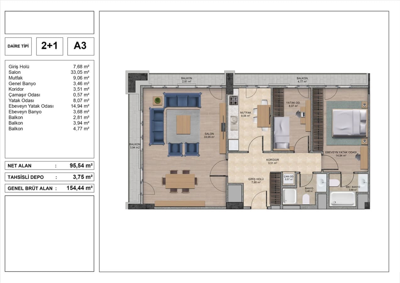 Appartement 2 chambres  Marmara Region, Turquie